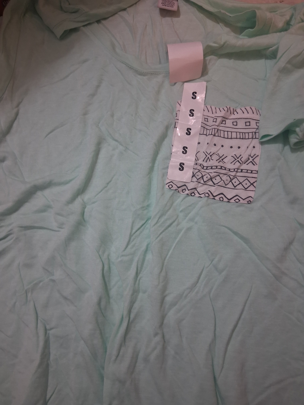 Girls' Mint Short Sleeve Tee with Patterned Pocket
